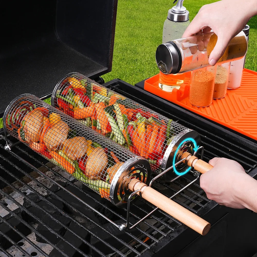 FlameRoll Package - two grill baskets with stand and accessories